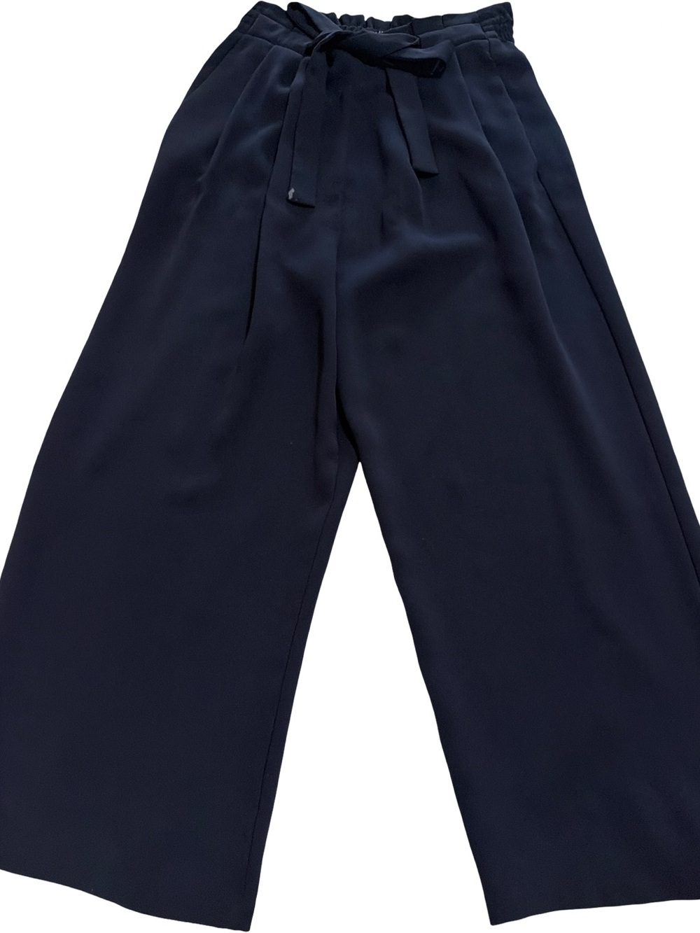Zara Navy Wide-Leg Tie-Waist Pants